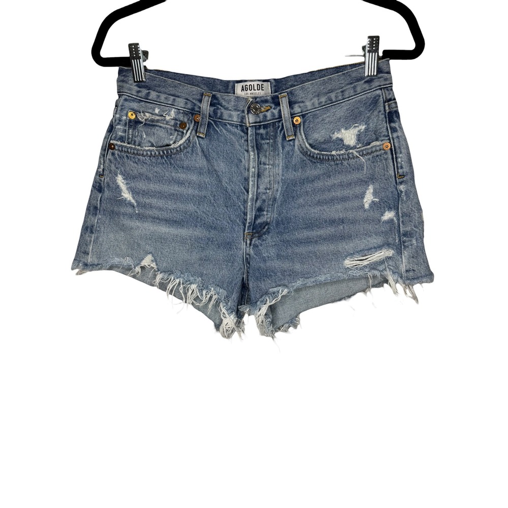 AGOLDE Parker Vintage Cut Off Distressed Denim Shorts Light Wash Blue Size 26